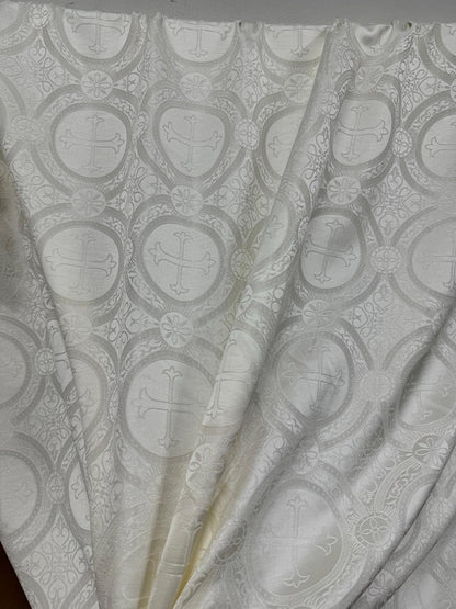 Liturgical Brocade,Church Gorgeous Cross acetate brocade Fabric Cross Brocade  Ivory  Matte 60" Wide
