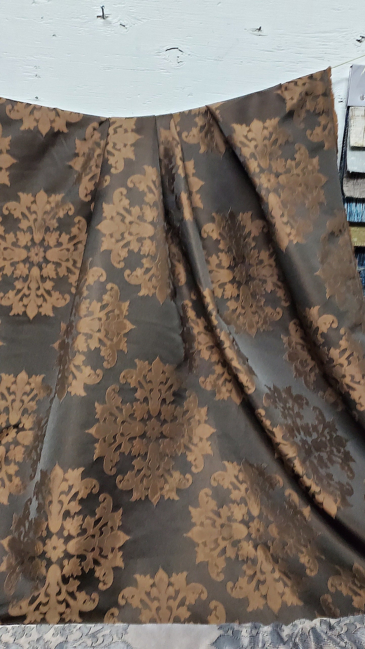 Satin Burnout Damask Drapery Upholstery Fabric, chocolate color, 54" wide, sold by yard