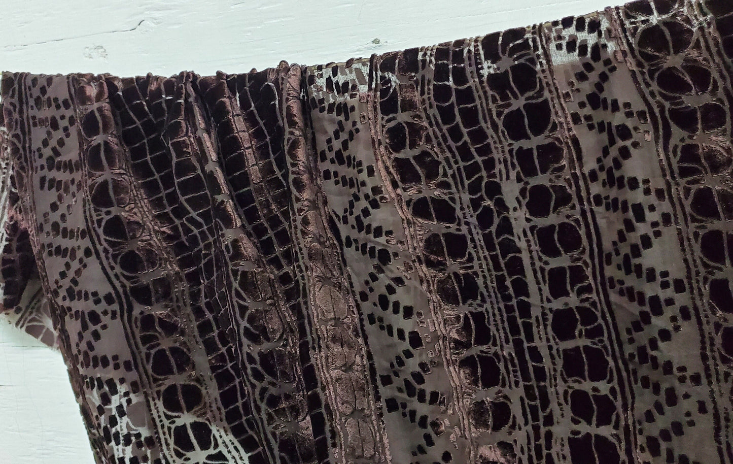 Geometric Laser Cut Abstract Burnout Luxury Brocade Velvet, brown color,  fabric 50" wide sold by yard