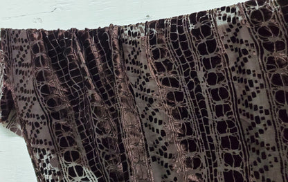 Geometric Laser Cut Abstract Burnout Luxury Brocade Velvet, brown color,  fabric 50" wide sold by yard