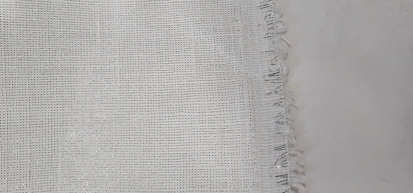 White and Metallic Silver Drapery Sheer, 110" wide, sold by yard