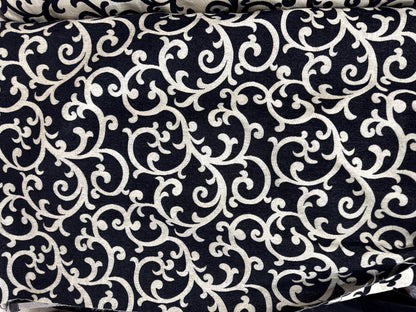 Tapestry chenille fabric Floral Leaf, upholstery fabric, Black/cream, reversible, - 56" width - sold by yard in continuous yards
