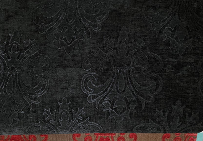 Chenille BAROQUE UPHOLSTERY Fabric Jacquard Damask, reversible, 54" wide ,color Black/Black, sold by yard in continuous yards