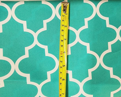 Outdoor Waterproof Upholstery Moroccan White on Aqua Canvas fabric 60" Wide