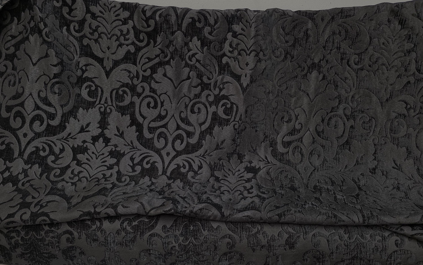 Chenille Fabric Upholstery,  Damask Burnout Chenille Velvet ,Jacquard Damask, 54" wide, color Black/Black , sold by yard in continuous yards
