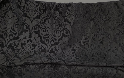 Chenille Fabric Upholstery,  Damask Burnout Chenille Velvet ,Jacquard Damask, 54" wide, color Black/Black , sold by yard in continuous yards