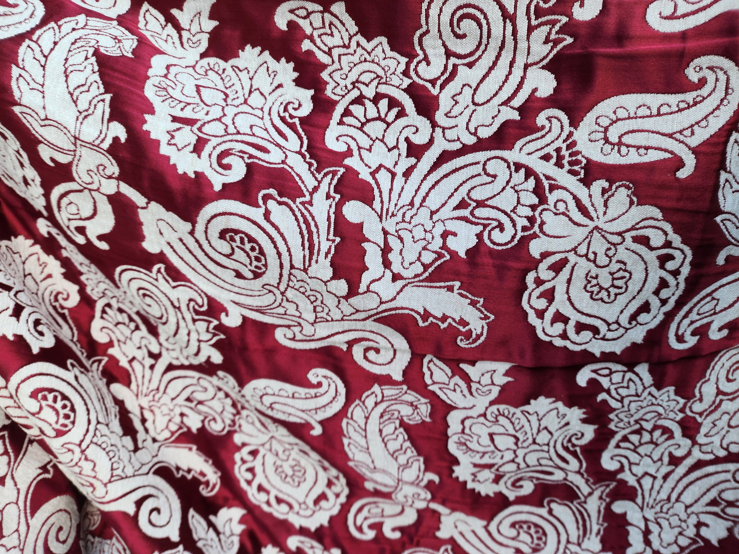 Quadrille Chenille Fabrics vintage 54" wide- Reversible, Re/Ivory, sold by yard