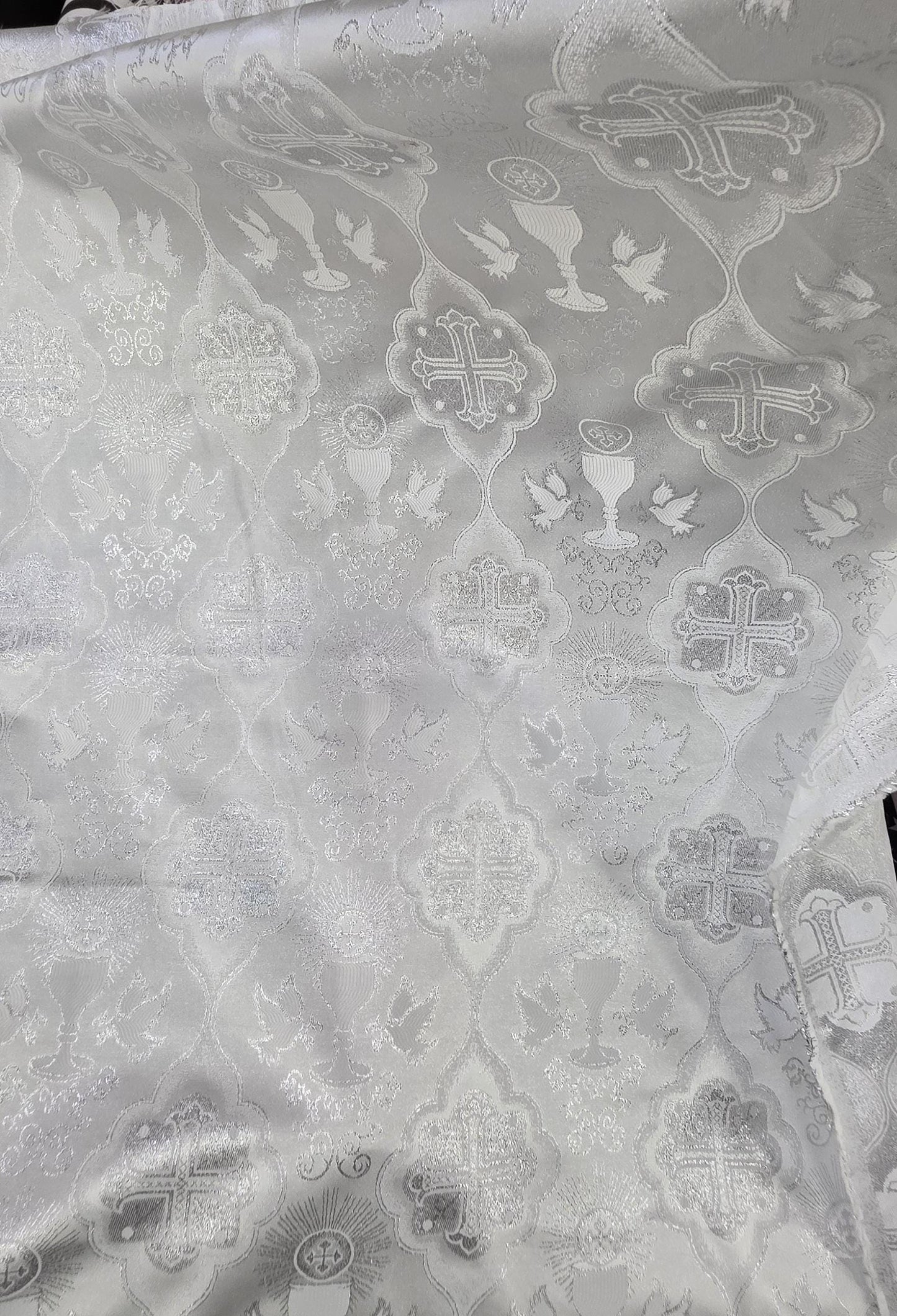 Liturgical Brocade,Church Gorgeous Cross acetate brocade Fabric Cross Brocade white/silver 52" Wide