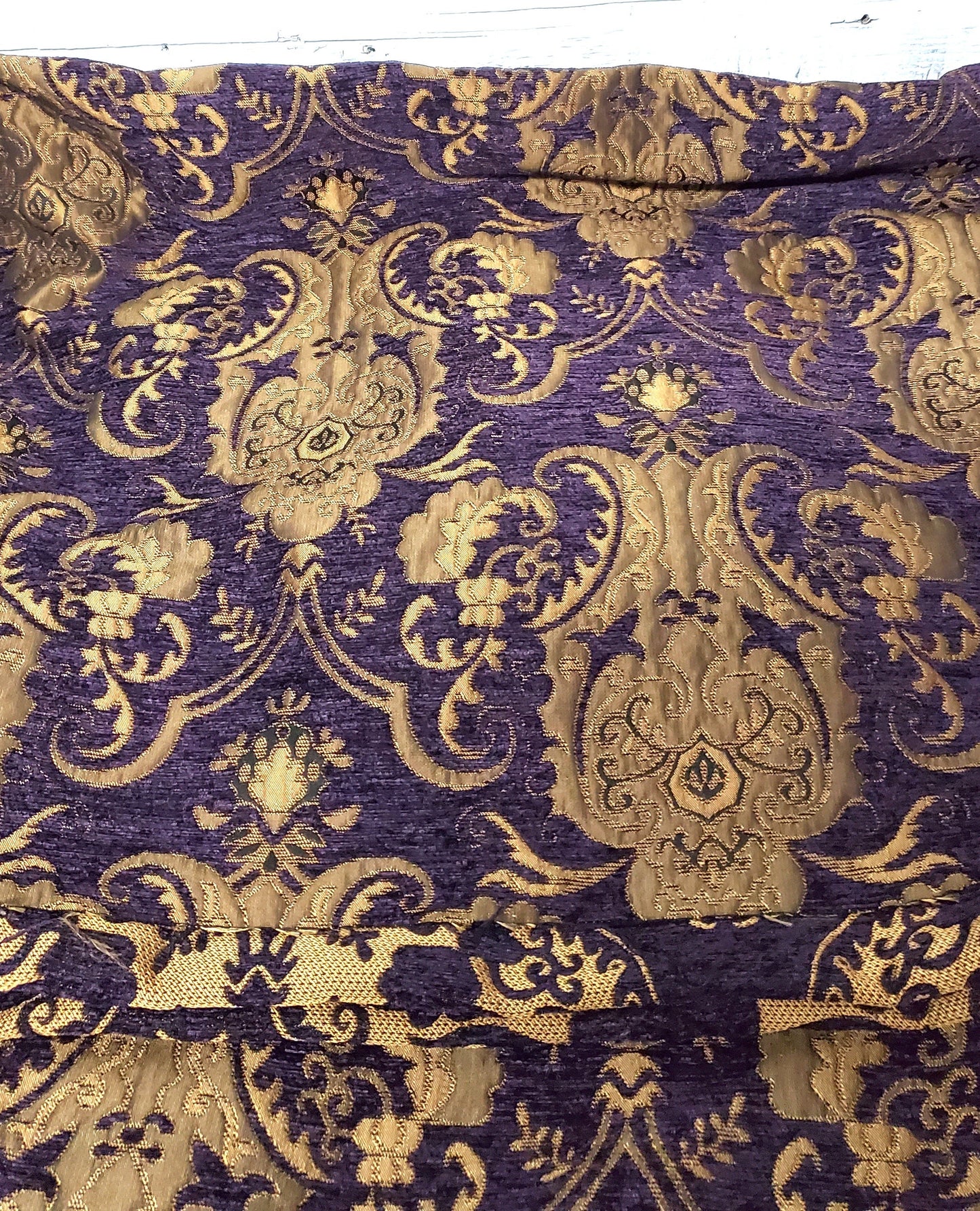 Chenille BAROQUE UPHOLSTERY Fabric Jacquard Damask, 58" wide ,color purple/gold, sold by yard in continuous yards