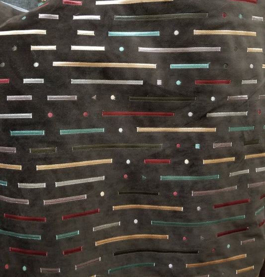 VELVET Brown fabric -painted striped  multicolor , upholstery fabric,  - 54" width - sold by yard