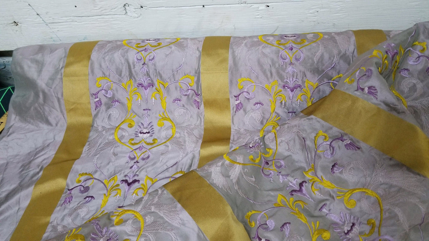 Kravet Silk fabric, Pure Silk Damask Fabric in Light Lilac and Gold with Neoclassical Design, 56" wide, sold by yard
