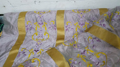 Kravet Silk fabric, Pure Silk Damask Fabric in Light Lilac and Gold with Neoclassical Design, 56" wide, sold by yard