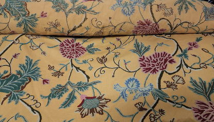 Scalamandre ” Almora Crewel Yellow Chinoisery Tree Peony Floral Embroidery, sold by yard