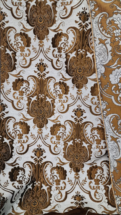 Chenille BAROQUE UPHOLSTERY Fabric Jacquard Damask, 58" wide ,color Cobalt Light silver/rush  tan,  sold by yard in continuous yards