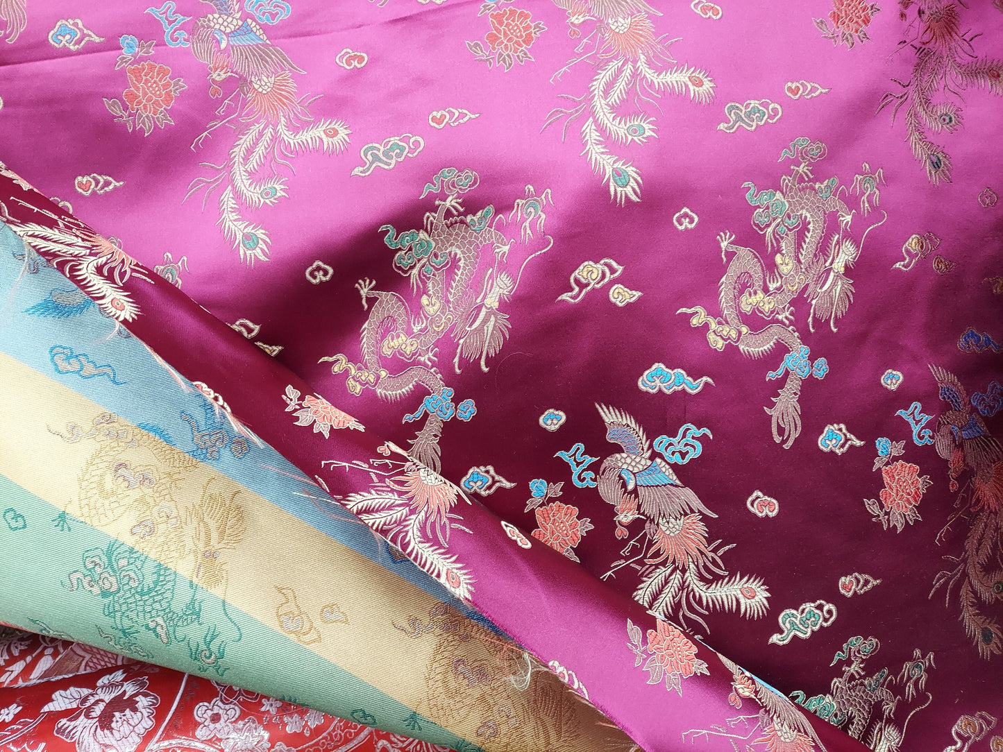 Chinese Brocade Sateen Jacquard Dragon design Fabric sold by the Yard