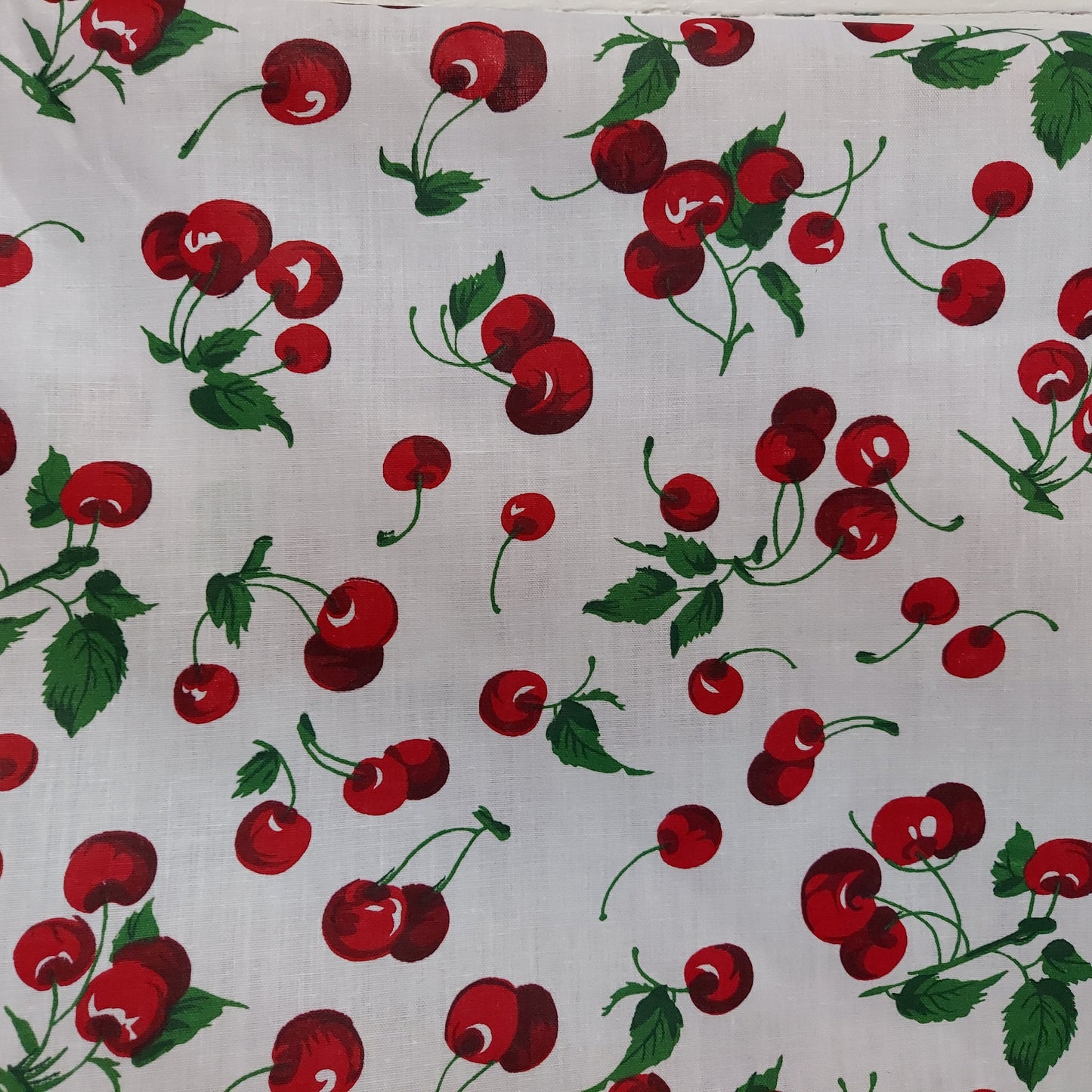 Ad Fabric, Polycotton Printed Cherry Fruit White Poly Cotton, 58" Inches Wide, Sold by Yard