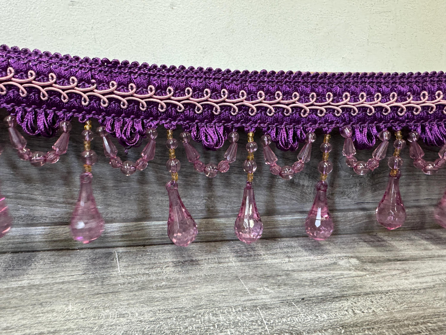Beaded Trim Fringe 4'' L, W/Gimp Top Sold by The Yard - Purple  , Brand: ad fabric