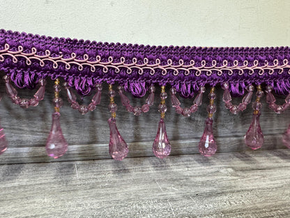 Beaded Trim Fringe 4'' L, W/Gimp Top Sold by The Yard - Purple  , Brand: ad fabric