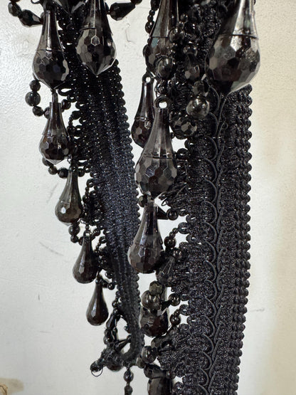 Beaded Trim Fringe 4'' L, W/Gimp Top Sold by The Yard - Black  , Brand: ad fabric