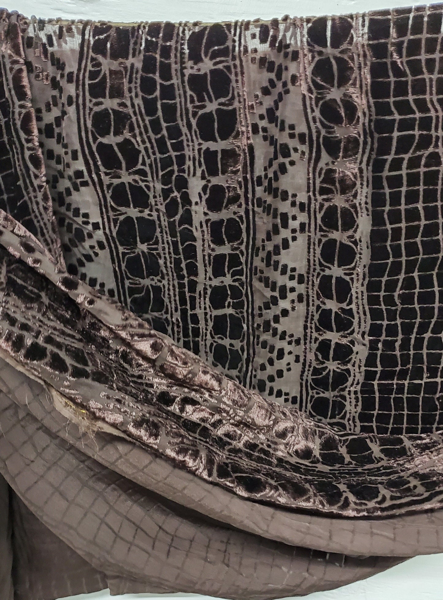 Geometric Laser Cut Abstract Burnout Luxury Brocade Velvet, brown color,  fabric 50" wide sold by yard