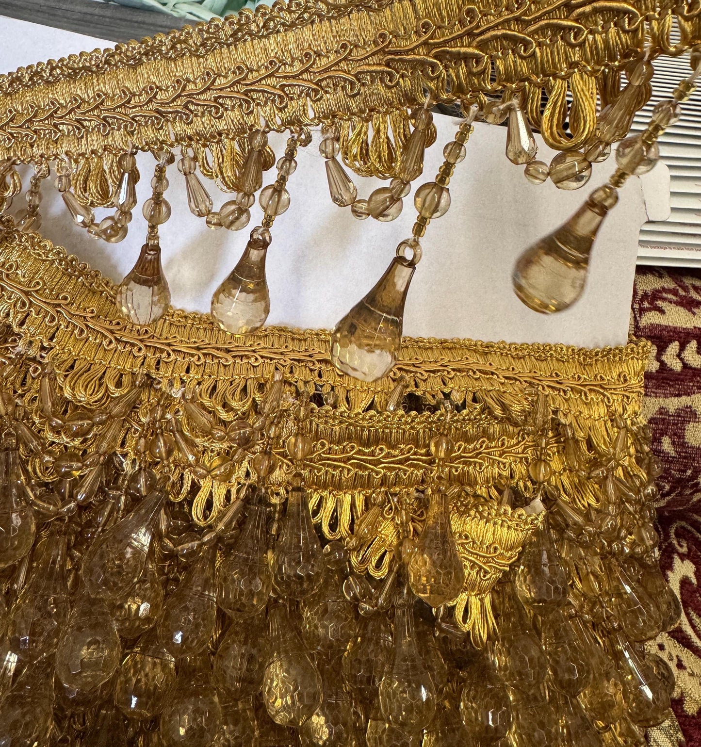 Beaded Trim Fringe 4'' L, W/Gimp Top Sold by The Yard - Gold  , Brand: ad fabric