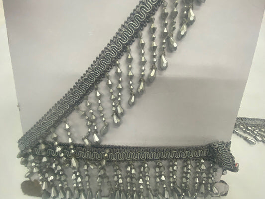 Braided Hanging Beads, Color Metallic silver Tassel Trim Fringe Fabric  Trimming Handwork DIY Craft Sewing Accessory Lace for Decoration