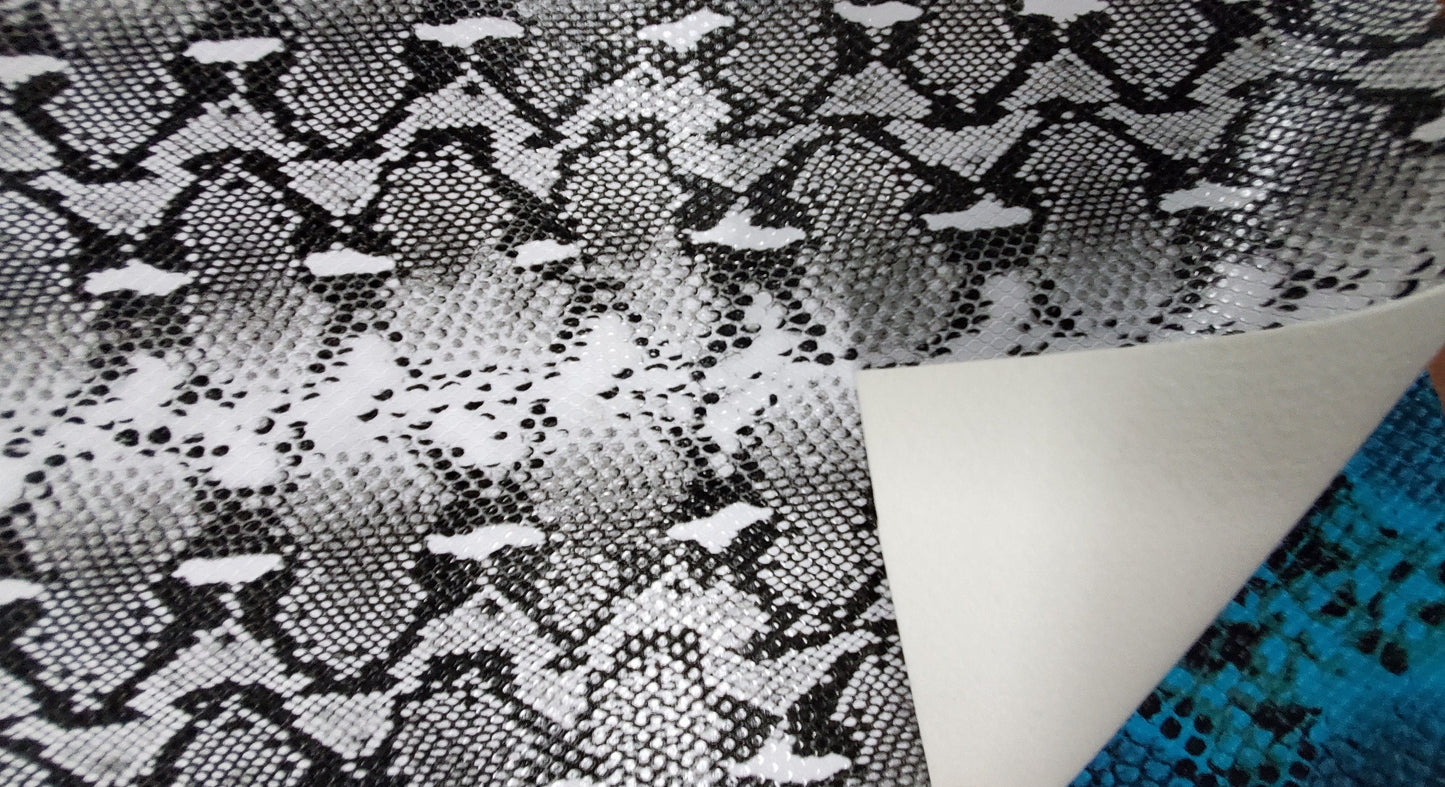 Vinyl King Cobra Snake White/Black Vinyl Animal Skin Fabric Sold By The Yard 54" wide