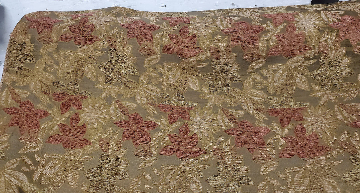 Chenille BAROQUE UPHOLSTERY Fabric Jacquard Floral, 58" wide ,color Sage green/Brick, sold by yard in continuous yards