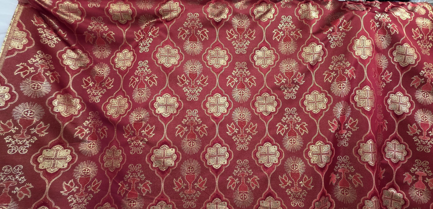 Liturgical Brocade,Church Gorgeous Cross acetate brocade Fabric Cross Brocade Red/ Gold 58" Wide