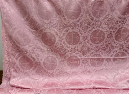 Liturgical Brocade,Church Gorgeous Cross Pink mate color Brocade Fabric , 54 wide, sold by yard