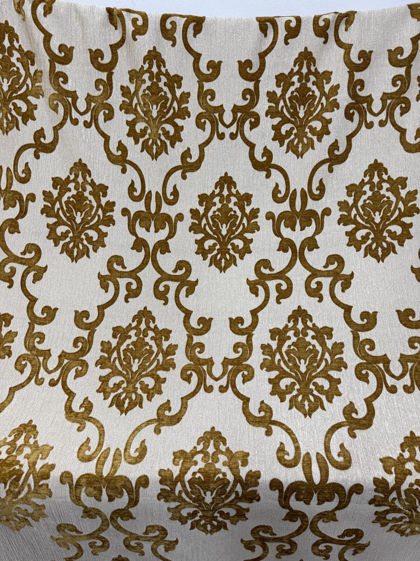Chenille BAROQUE UPHOLSTERY Fabric Jacquard Damask, 58" wide ,color Cream/Gold sold by yard in continuous yards
