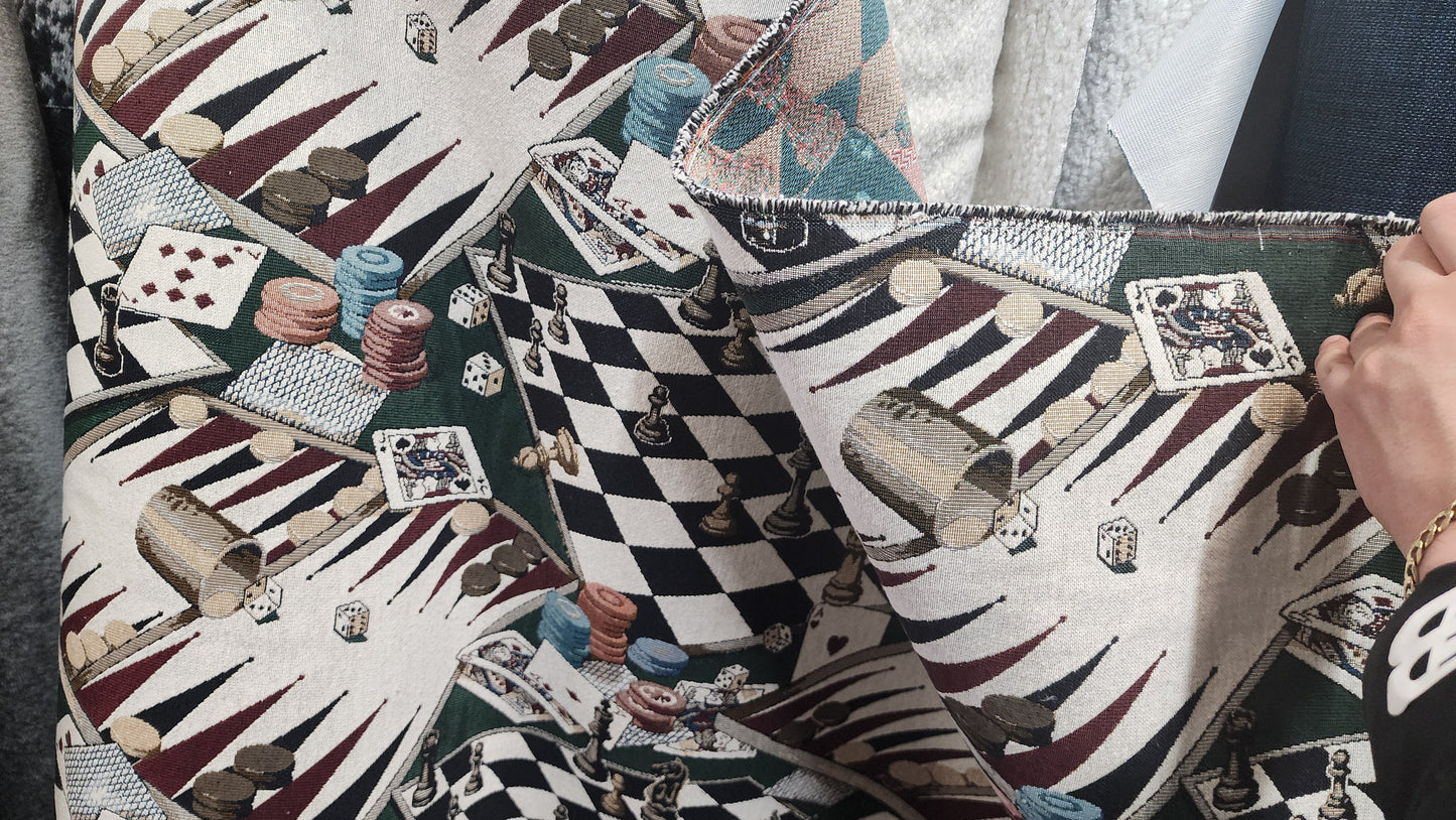 ad fabric Upholstery chenille Fabric Chess Dice cards Large Tapestry sold  By The Yard