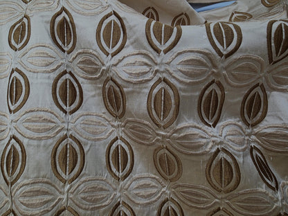KRAVET, 100% Silk Taffeta Fabric Beige/Brown Embroidery, 54" wide, sold by yard