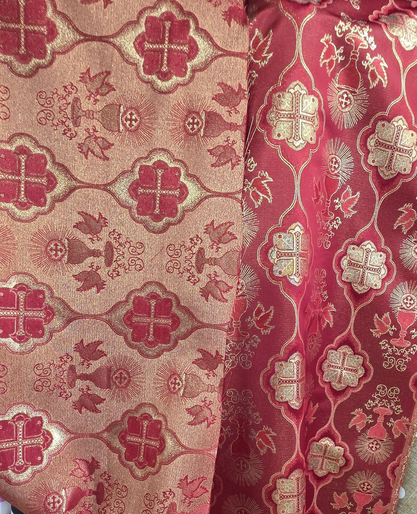 Liturgical Brocade,Church Gorgeous Cross acetate brocade Fabric Cross Brocade Red/ Gold 58" Wide