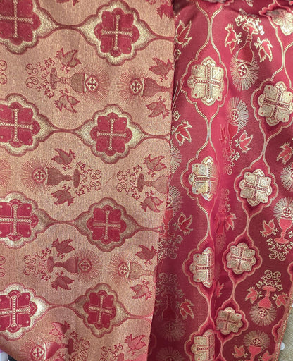 Liturgical Brocade,Church Gorgeous Cross acetate brocade Fabric Cross Brocade Red/ Gold 58" Wide
