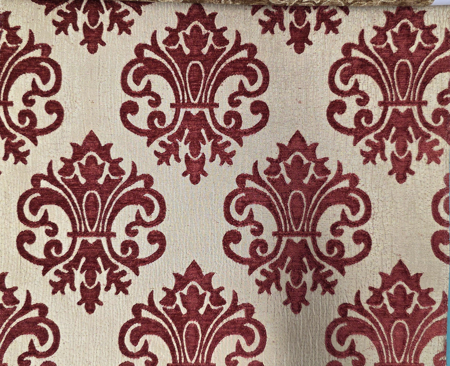 Chenille BAROQUE UPHOLSTERY Fabric Jacquard Damask, reversible, 54" wide ,color Brick, sold by yard in continuous yards