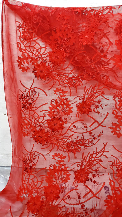 3d flower Red color, bridal lace  embroidery lace fabric  lace fabrics, 54" wide