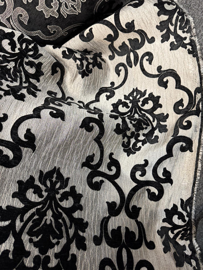 Chenille BAROQUE UPHOLSTERY Fabric Jacquard Damask, 58" wide ,color Black/Silver sold by yard in continuous yards