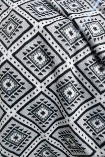 Fleece Fabric Ethnic Diamonds print ,  Fleece Polar, anti pill, By The Yard 60" Wide