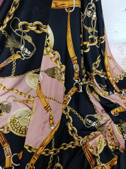 2 Way Stretch DTY Sided Brushed, Chains, Mauve/Black Print Design Poly Spandex  58" wide, sold by yard in continuous yards