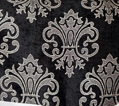 Chenille BAROQUE UPHOLSTERY Fabric Jacquard Damask, 58" wide ,color Black/silver, sold by yard in continuous yards