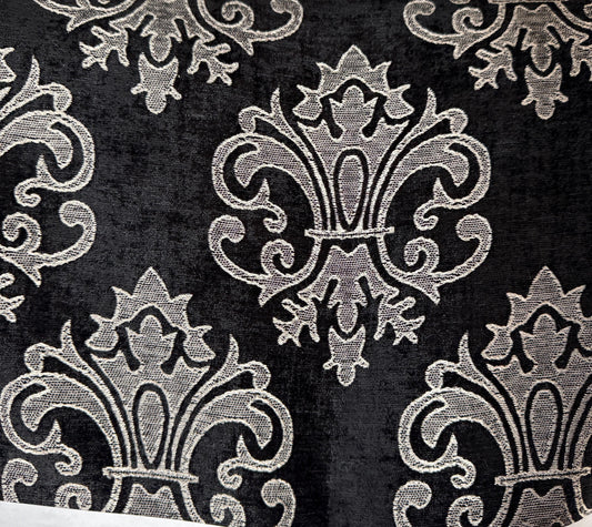 Chenille BAROQUE UPHOLSTERY Fabric Jacquard Damask, 58" wide ,color Black/silver, sold by yard in continuous yards