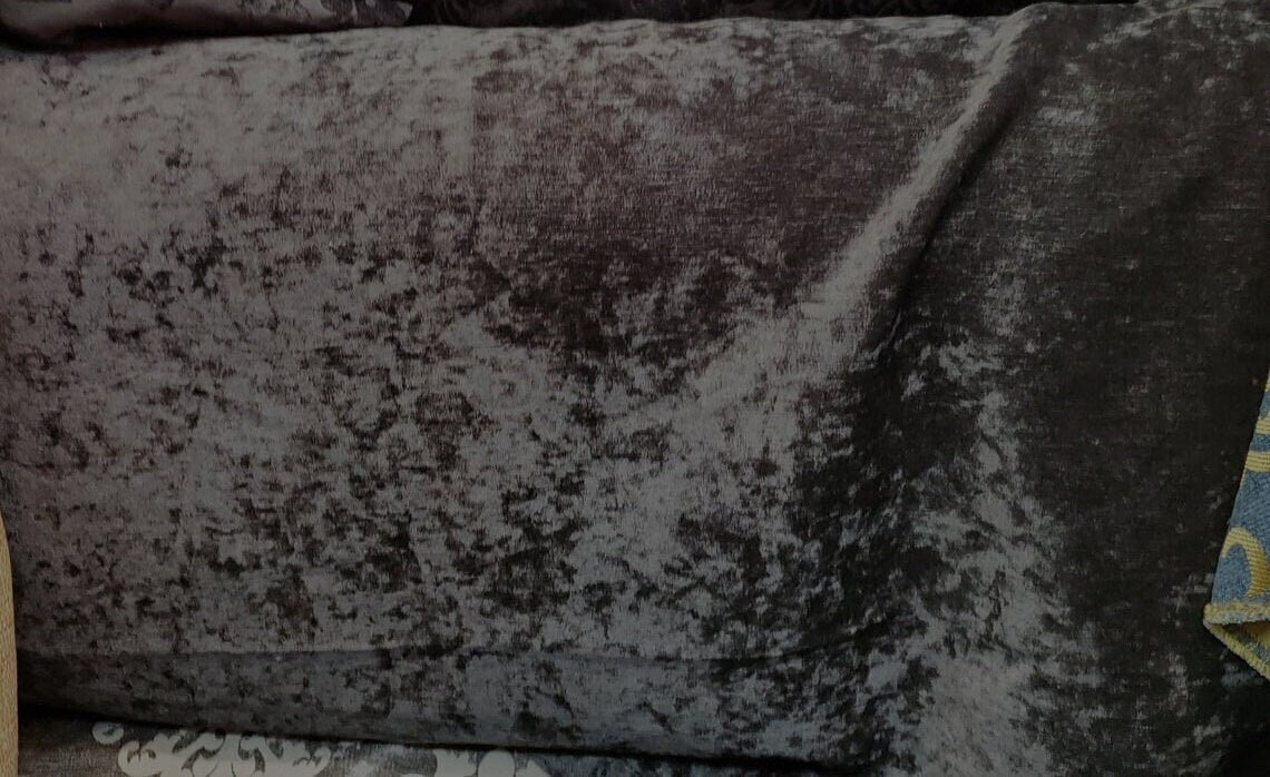 Chenille Fabric Upholstery,  Damask Burnout Chenille Velvet ,Jacquard Damask, 54" wide, color Black/Black , sold by yard in continuous yards