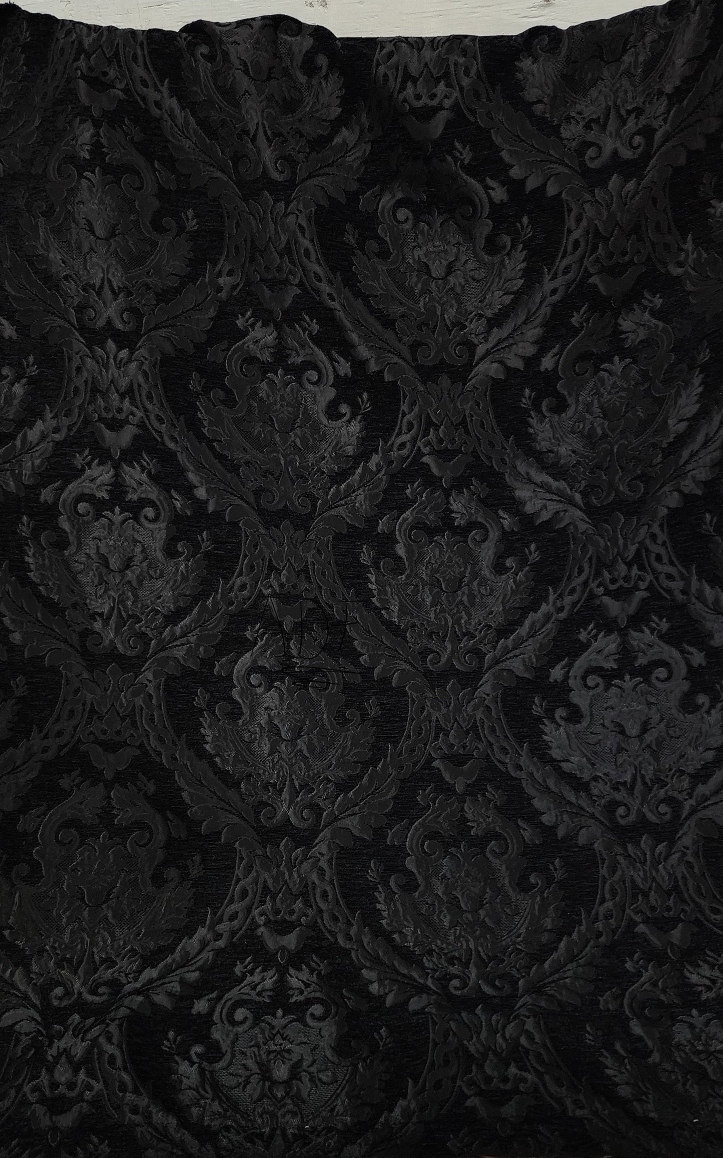 Damask tapestry chenille fabric - upholstery fabric, Black/Black - 56" width - sold by yard in continuous yards