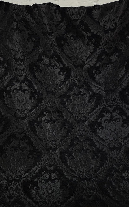 Damask tapestry chenille fabric - upholstery fabric, Black/Black - 56" width - sold by yard in continuous yards