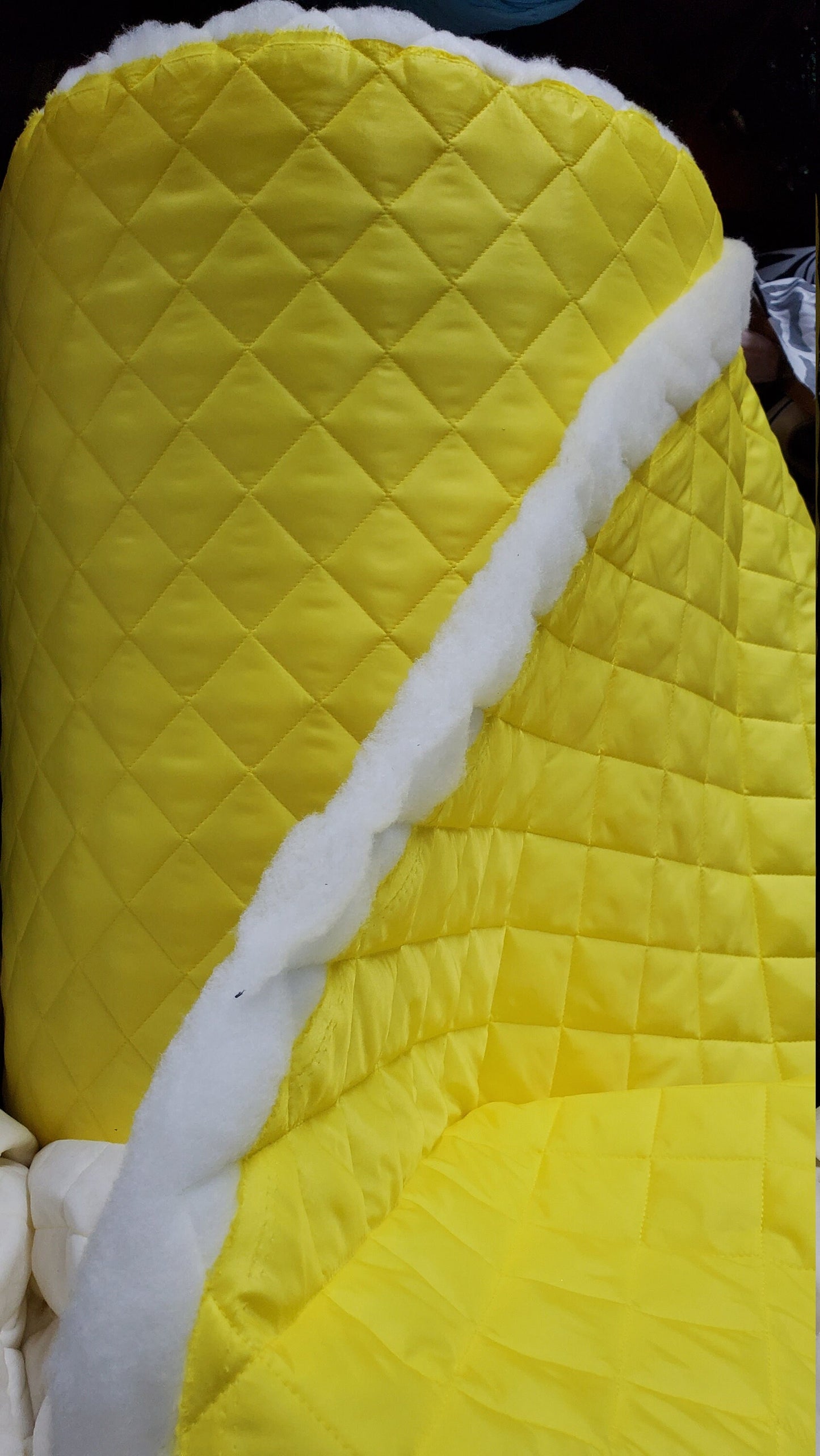 Quilted fabric, Polyester Quilted Padded Lining Fabric Yellow sold by yard, 60" wide