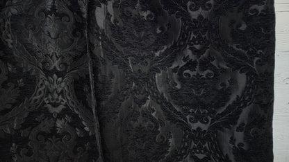 Damask tapestry chenille fabric - upholstery fabric, Black/Black - 56" width - sold by yard in continuous yards