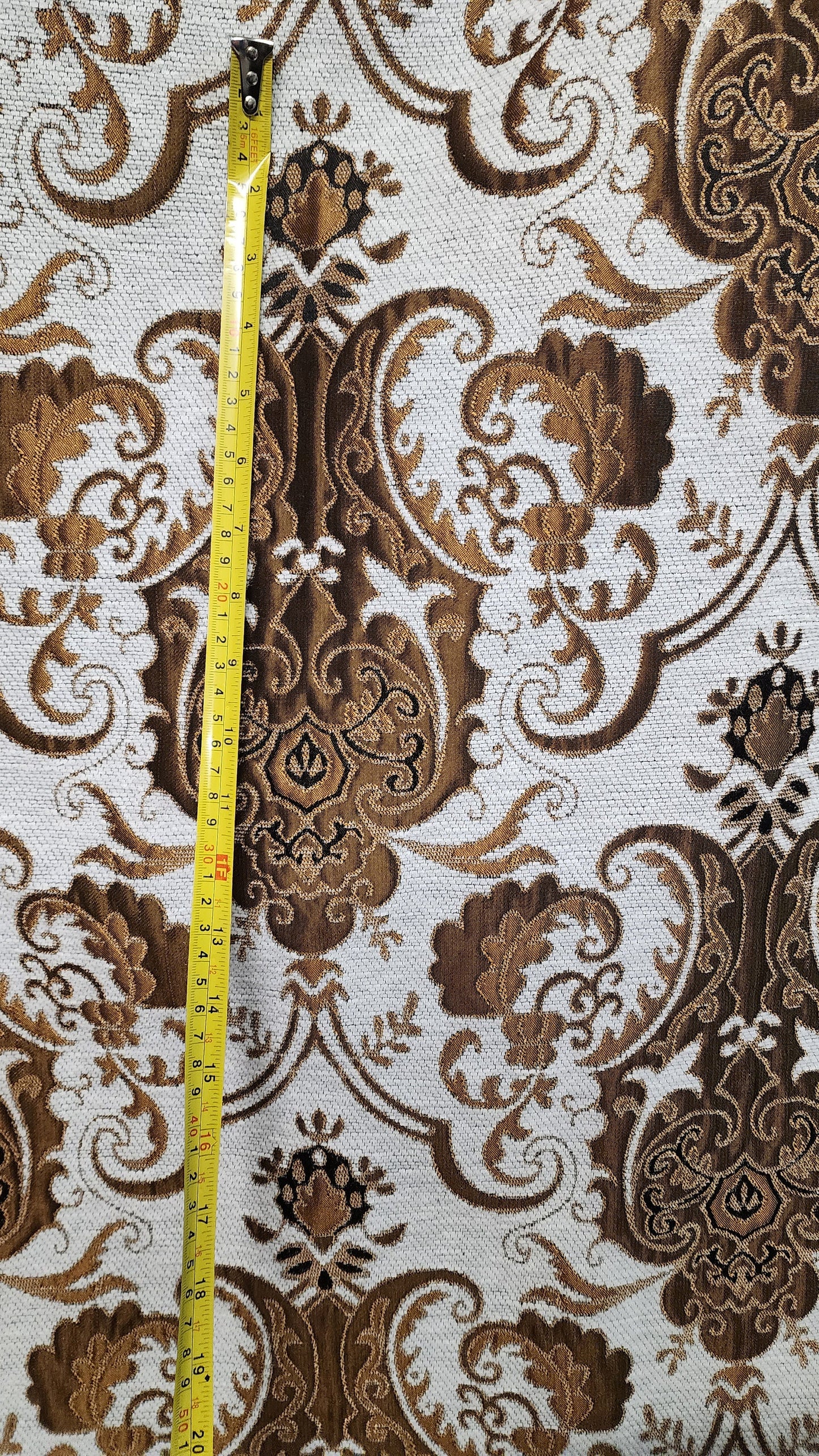 Chenille BAROQUE UPHOLSTERY Fabric Jacquard Damask, 58" wide ,color Cobalt Light silver/rush  tan,  sold by yard in continuous yards