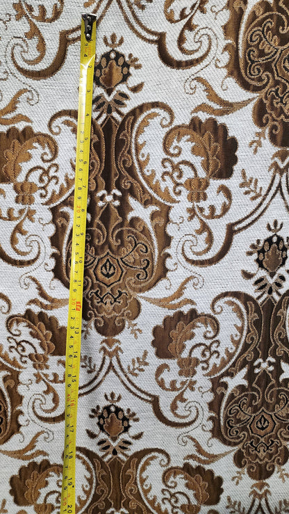 Chenille BAROQUE UPHOLSTERY Fabric Jacquard Damask, 58" wide ,color Cobalt Light silver/rush  tan,  sold by yard in continuous yards