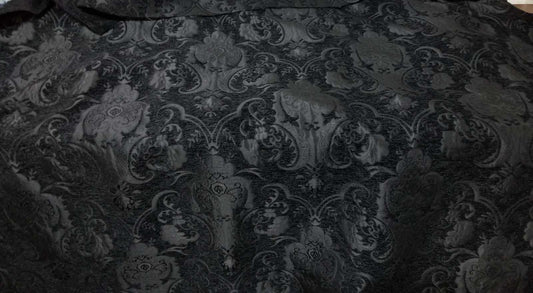 Chenille BAROQUE UPHOLSTERY Fabric Jacquard Damask, 54" wide ,color Black/black, sold by yard in continous yards